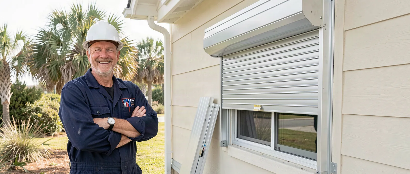 Hurricane shutters contractor on a job site in Fort Myers, FL